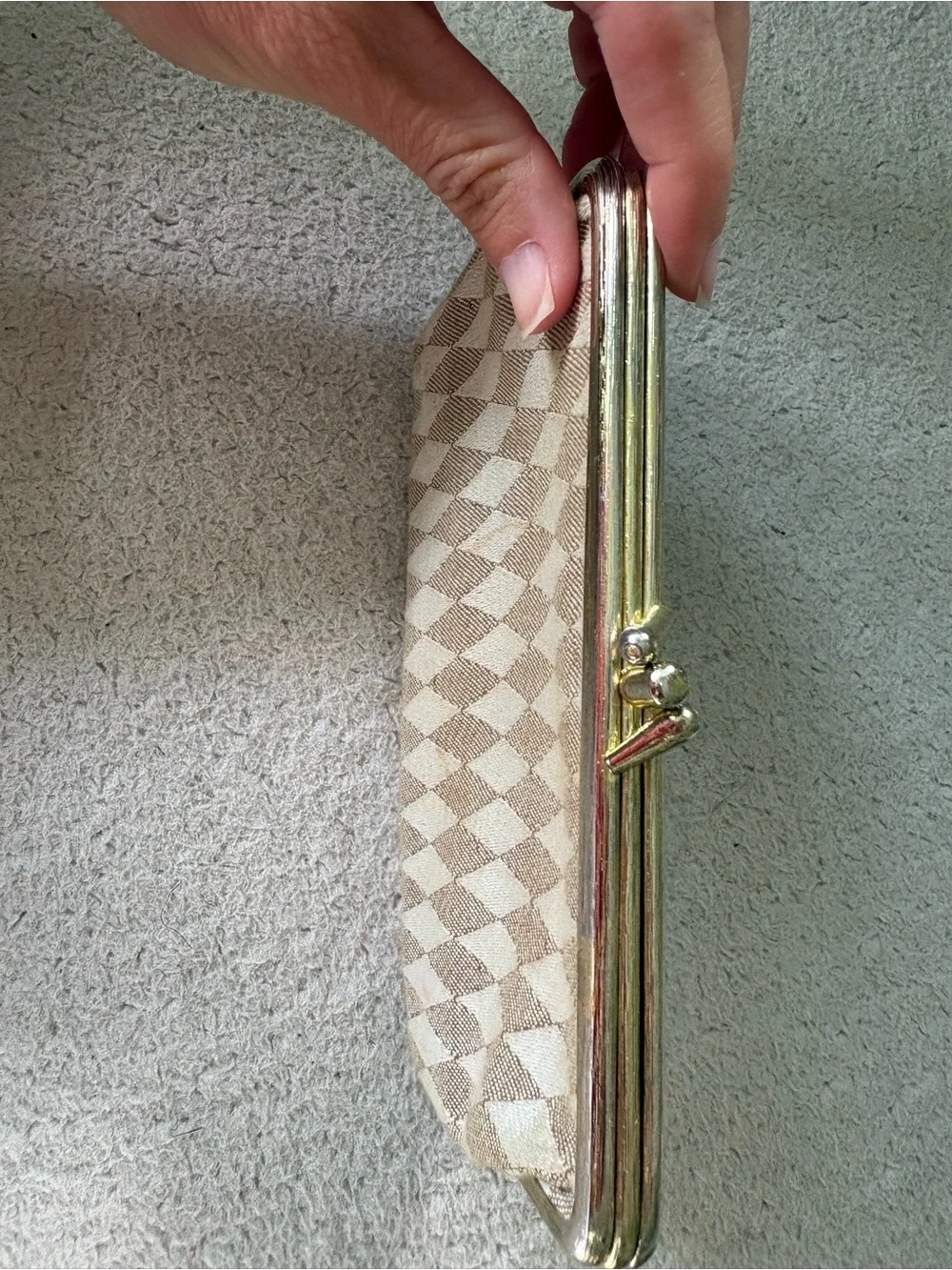 Vintage Neiman Marcus Beige & Cream Diamond Jacquard Cosmetic Clutch